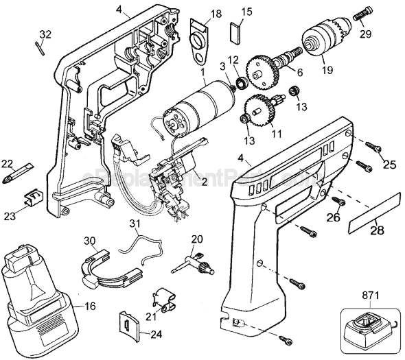 Page A Diagram and Parts List for 9052 Type 1 Black and Decker Cordless Drill